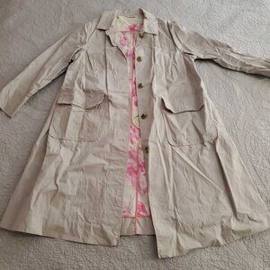 Cute Floral Lined Trench Coat with Pockets
